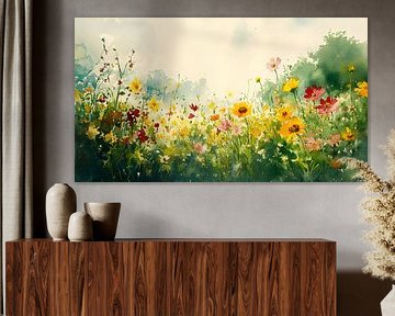 Veldbloemen in de zon - aquarel van Jan Bechtum