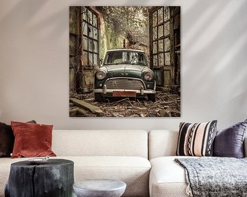 Verloren plaats Mini Cooper donkergroen verroest vergeten achtertuin van gm_designs