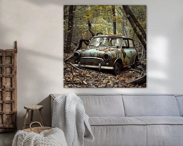 Verloren plaats Mini Cooper groen verroest vergeten bos van gm_designs