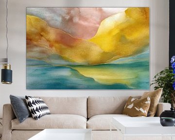 Abstract schilderij, landschap, zachte kleuren van Joriali Abstract