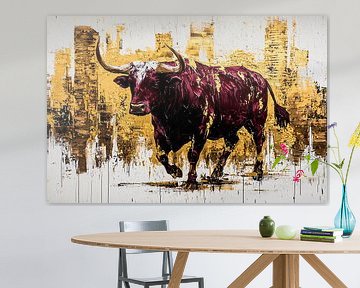Krachtige stier voor gouden skyline van Imperial Art House