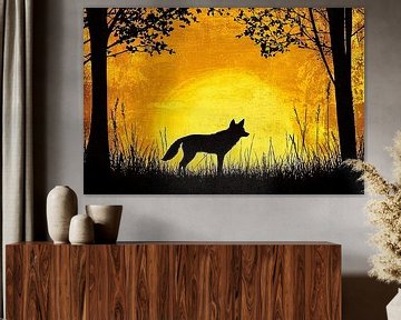 Wolf silhouet met zonsondergang van Imperial Art House