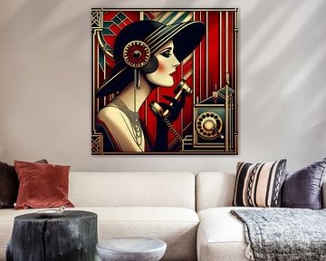 Vrouw met telefoon Art Deco