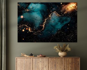 Abstract goud op blauwe kosmos van Imperial Art House