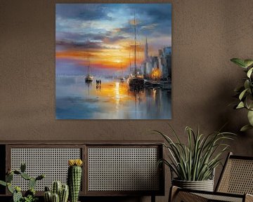 Haven in de Schemering | Schilderachtige haven bij zonsondergang van Karina Brouwer