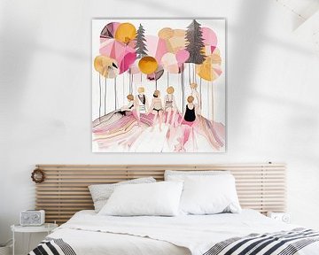 Vrouwen onder abstracte bomen | Abstract werk in pastel van Karina Brouwer