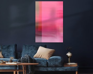 Moderne abstracte kleurrijke kunst in helder roze, rood, taupe van Dina Dankers