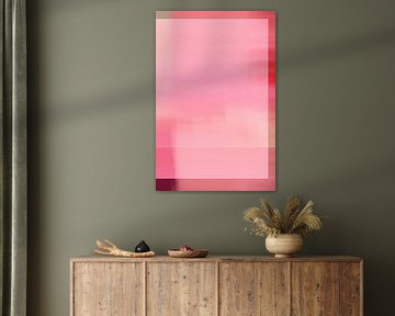 Moderne abstracte kleurrijke kunst. Kleurblokken in roze en rood van Dina Dankers