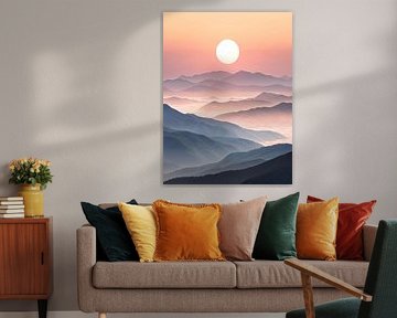Sérénité des montagnes brumeuses : Un lever de soleil vibrant sur des sommets étagés et un brouillard éthéré