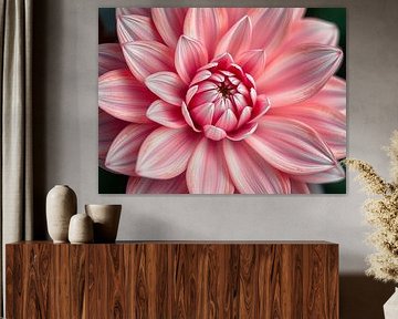 Blozende bloemblaadjes: Een close-up van een levendige roze dahlia in volle bloei, die ingewikkelde lagen en delicate tinten onthult. van Artistic