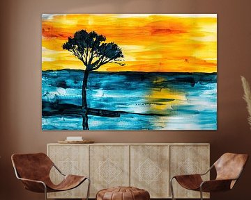 Abstracte boom met zonsondergang