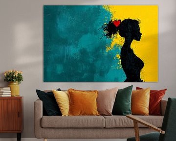 Silhouet vrouw met rood hart van Imperial Art House