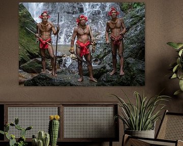 Portrait of three Sikerei men (Mentawai Islands) by Anges van der Logt