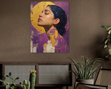 Contemplation en or - profil sensuel sur fond géométrique
