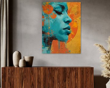 Zijprofiel in turkoois - moderne pop-art met warme accenten van MArt