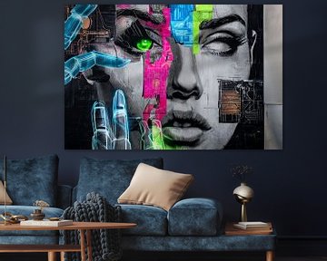 Electric Soul - Straatkunstportret met technische elementen van MArt