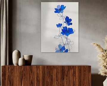 Blaue Blütenträume - Minimalistische Botanik in zarten Linien