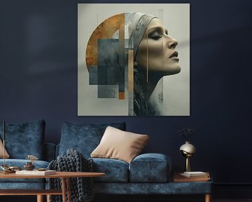 Geometrische dromen - Surrealistisch silhouet van een vrouw met hoofddoek