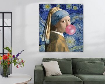 Meisje met de bubble op Sterrennacht van Bianca ter Riet