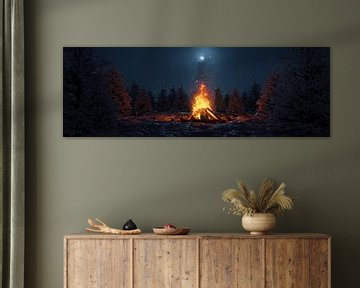 Verwarmend kampvuur tussen witte dennenbomen van Besa Art
