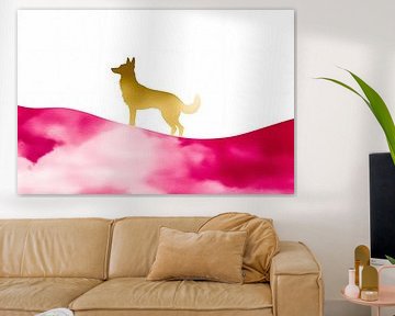 Gouden hond op roze achtergrond van Art & Soul Creations