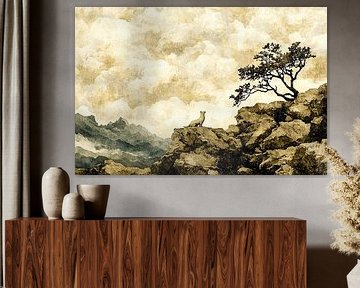 Ruhiger Berg mit einsamem Baum von Imperial Art House