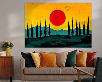 Abstracte zonsondergang met bomen van Imperial Art House