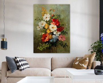 Classic Floral Bouquet on Wood Background