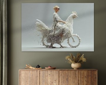 Jonge Vrouw in Fantasiewereld, Mixed Media, Surrealisme en Fantasie in Beeld van Peter Pen tekeningen en schilderijen