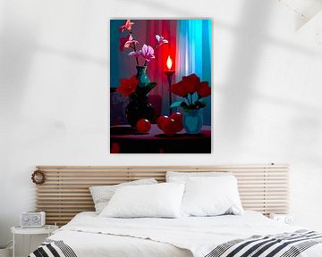 Stilleven met bloemen en fruit van A.D. Digital ART