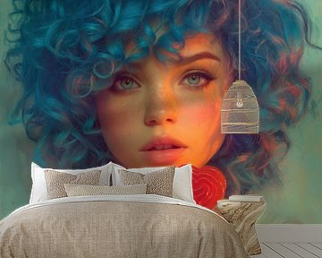 Krullend haar en liefde - rood hart in focus van MArt