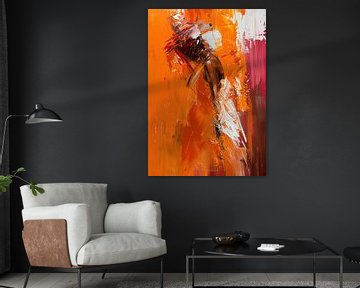 Abstracte Kunst met Figuur in Oranje van Kunst Kriebels