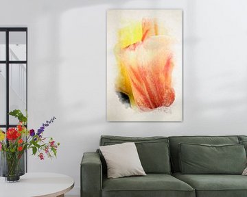 Two tulips in intimate embrace, captured in watercolour by Youri Mahieu