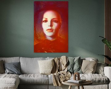 Modern portret in rood van Marijke de Leeuw - Gabriëlse