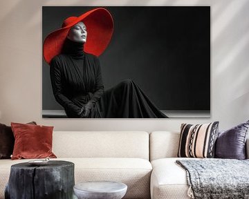 woman black and white with red accents