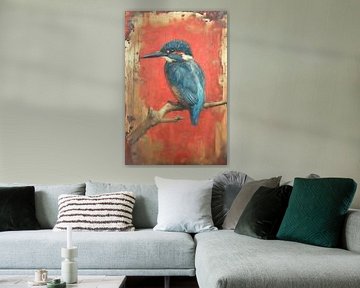 Kingfisher on a branch against red patina by Whale & Sons
