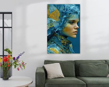 Porträt einer Frau in Gelb und Blau