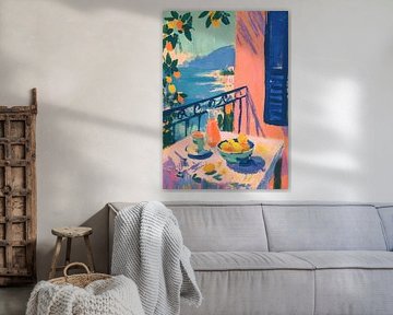 Op Matisse geïnspireerd balkon zee citroenen gouache van Niklas Maximilian