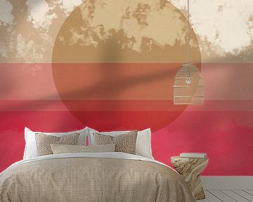 Modern abstract sunset art in warm pink and beige by Dina Dankers