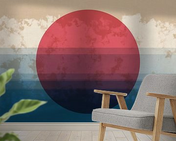 Abstract landscape . Sunset in red, blue, beige. by Dina Dankers
