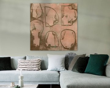 Abstract shapes and lines in pink terra and moss green by Dina Dankers