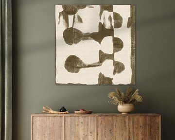Abstract monotype shapes in brown and white by Dina Dankers