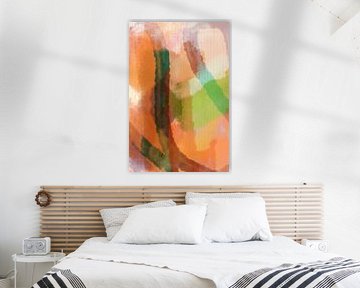 Watercolor colorful painting in orange, green, brown by Dina Dankers