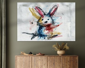 Expressieve krijttekening van een abstract konijn van Peter Pen tekeningen en schilderijen