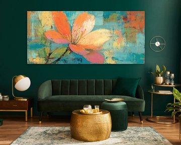 Kleurrijke Bloem | Abstract Bloemen Schilderij met Oranje en Blauw van I ❤ Bloemen