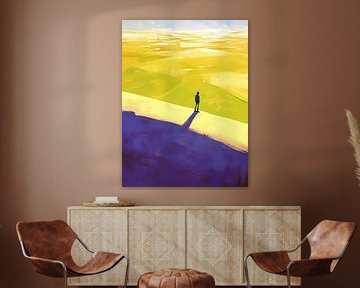 Yellow landscape | Abstract Painting with Small Figure