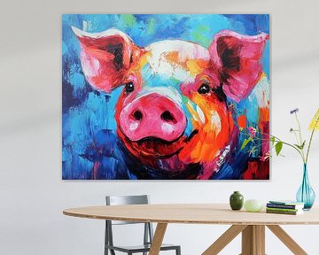 Tuin Varken Kleurrijk | Blij Varken met Kleuren van Abstract Schilderij