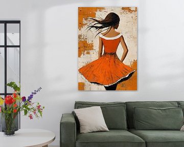 Oranje Jurk | Elegante Rugzicht Vrouw van Zen en Meer