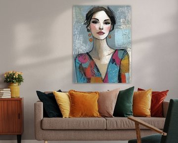 Vrouw met Kleurige Outfit van Abstract Schilderij