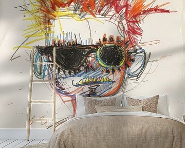 Expressive and colourful child portrait - abstract art by Peter Pen Drawings and Paintings